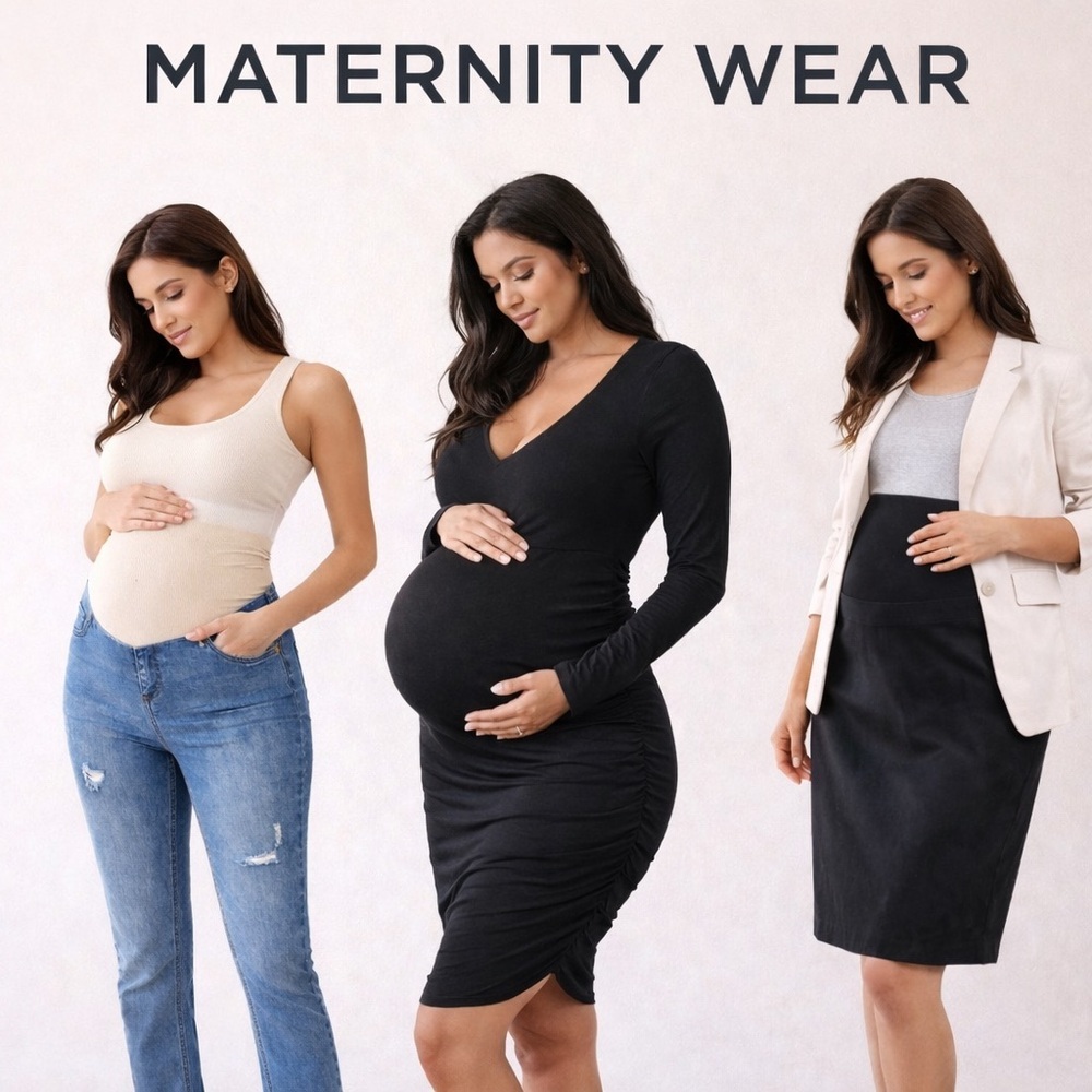 Maternity Bundle S/P Thyme Dress, Indigo Blue Jeans, Black Skirt Casual Workwear